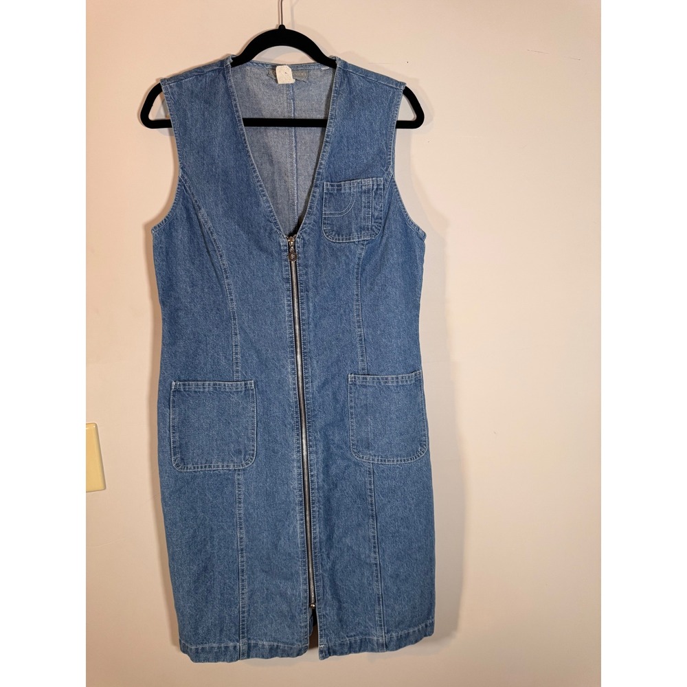 Carol Anderson California Vintage Denim Jumper Dress Blue Zip Front Sleeveless 8